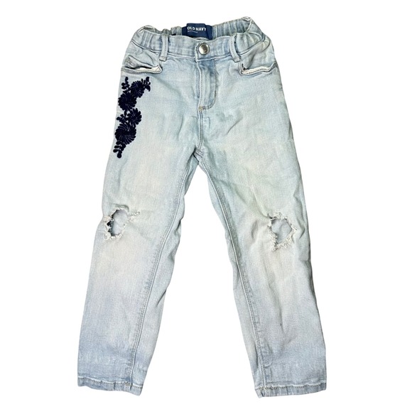 Old Navy Other - Old Navy Toddler Girls Floral Embroidered Distressed Boyfriend Jeans 3T Blue